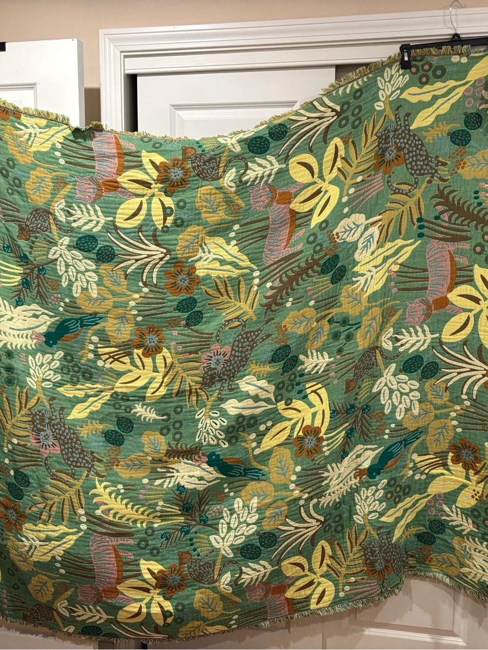 Green Botanical Quilted Throw with Yellow and Teal Accents
